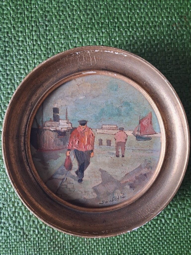 Peinture dun port, Cadre spécial, Peinture à l'huile, Enlèvement, Réaliste