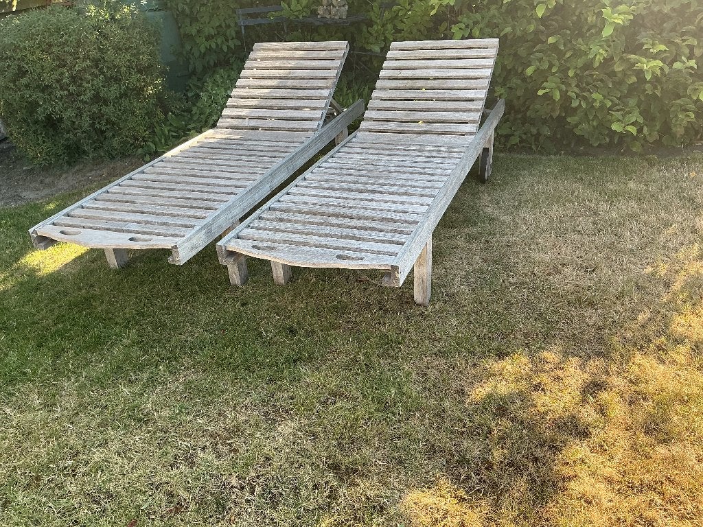 2 teak ligzetels, Tuin en Terras, Ligbedden, Ophalen