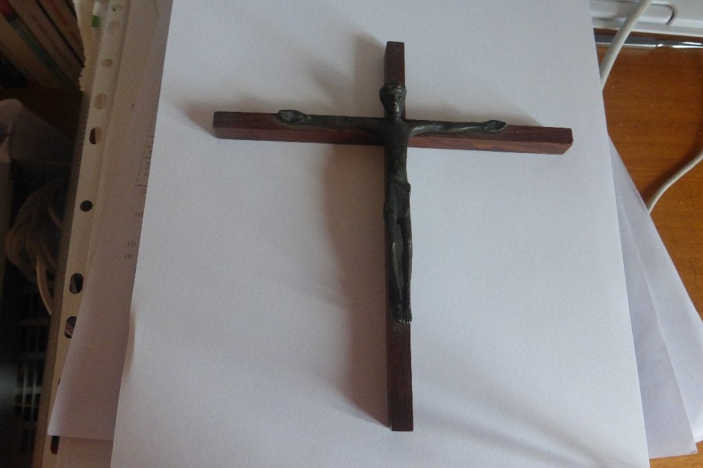 Crucifix en bronze et bois de palissandre, Enlèvement ou Envoi, Comme neuf, Autres types, Christianisme | Catholique