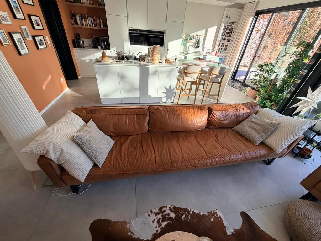 Salon in Kalfsleder, Ophalen, Gebruikt, Leer, Rechte bank