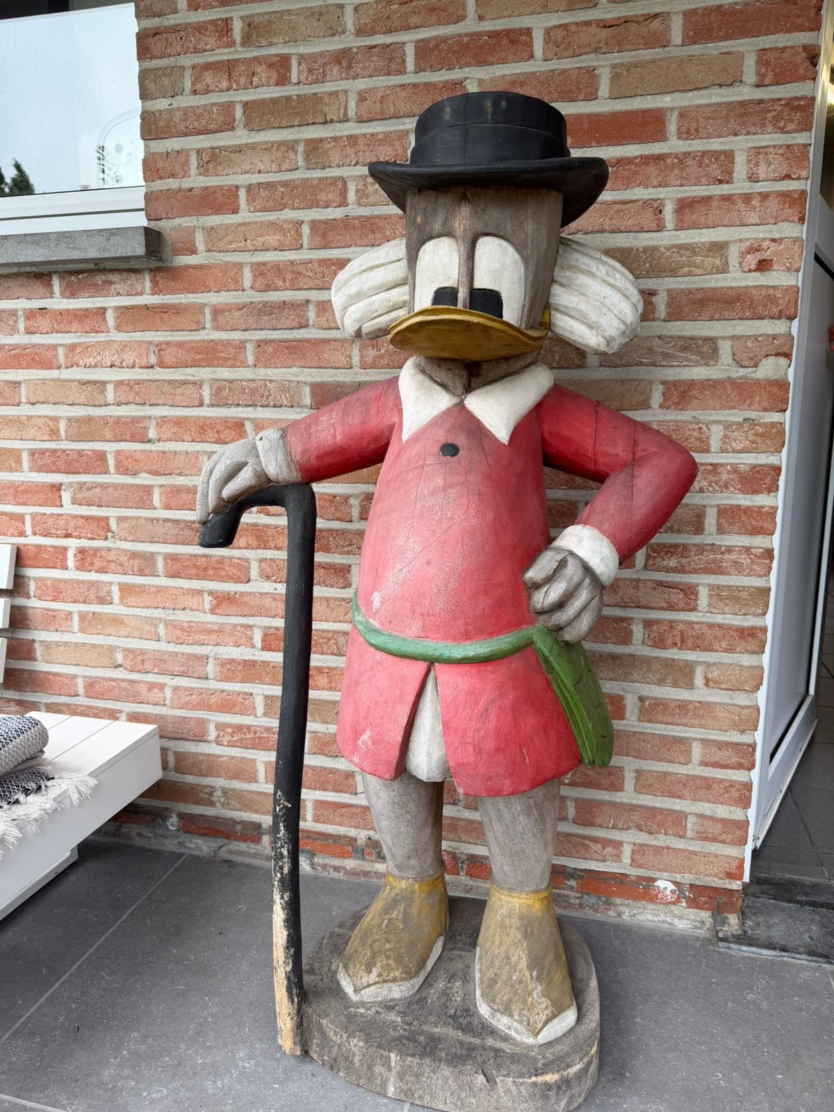 Vintage Donald Duck / Dagobert Duck - hout gesneden - 1m30, Ophalen, Gebruikt, Hout