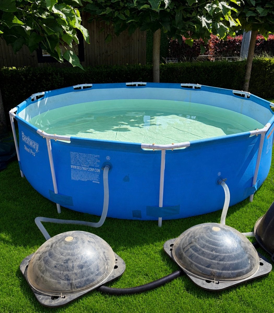 Zwembadset – Incl solar bollen, zandfilter en stofzuiger !, Tuin en Terras, Ophalen, Zo goed als nieuw, Rond, Opzetzwembad