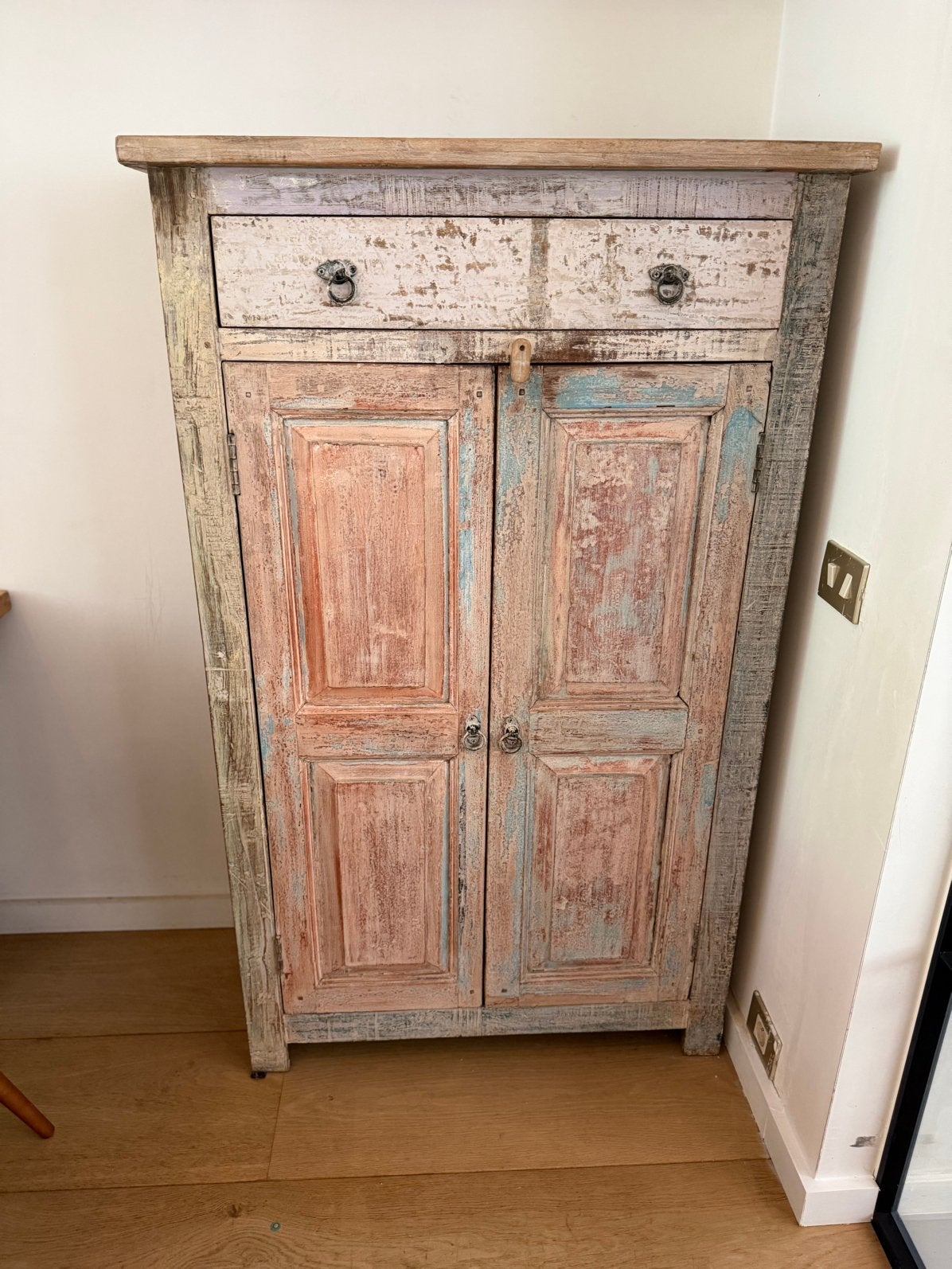 Houten vintage kast, Maison & Meubles, Armoires | Meubles ordinateur, 120 à 170 cm, 70 à 120 cm, Enlèvement, Utilisé