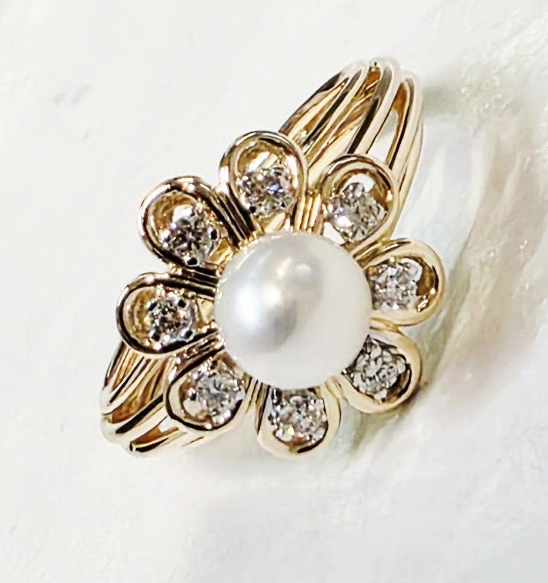 Goud/platinum ring met Zuidzee parel en diamanten, Enlèvement ou Envoi, Or, Or