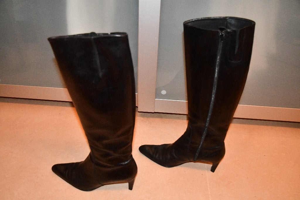 Stijlvolle lederen dameslaarzen - maat 44 - hak 7 cm, Kleding | Dames, Vanluechene, Hoge laarzen, Zwart, Ophalen of Verzenden