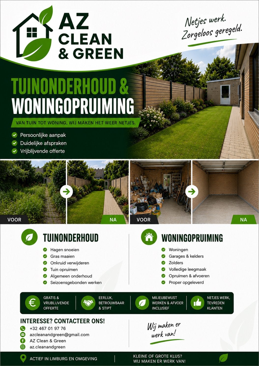 Tuinonderhoud & woningopruiming – AZ Clean & Green, Immo
