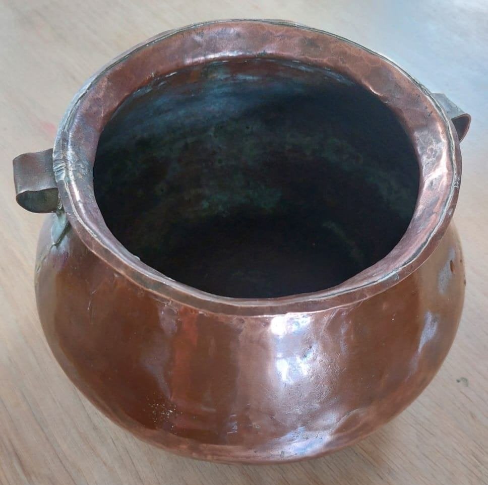 vintage handgehamerde koperen pot, Ophalen, Overige materialen, Gebruikt, 14 cm