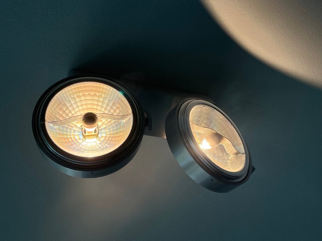 Verlichting opbouw met 2 spots, Maison & Meubles, Lampes | Spots, Autres culots, Halogène, Matériel de fixation inclus, Enlèvement