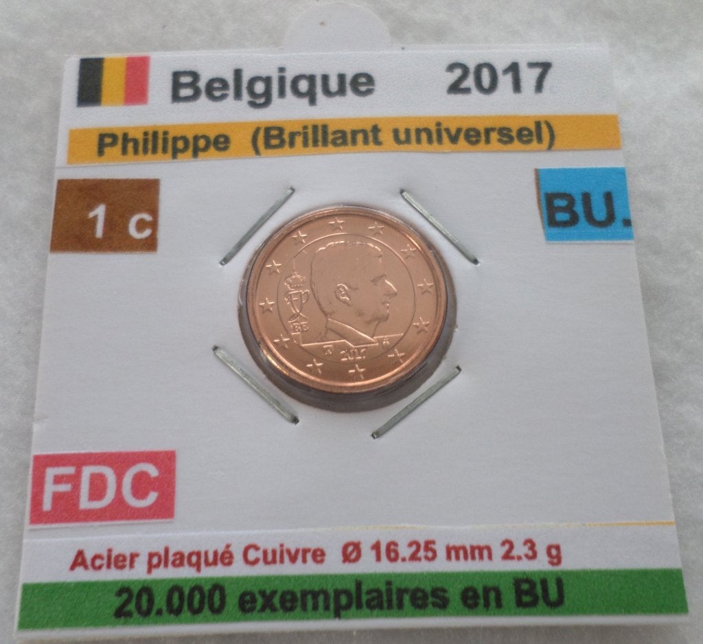 Belgique RARE 1 cent Philippe 2017 FDC/ BU 20.000 ex., Envoi, Belgique, 1 centime, Monnaie en vrac