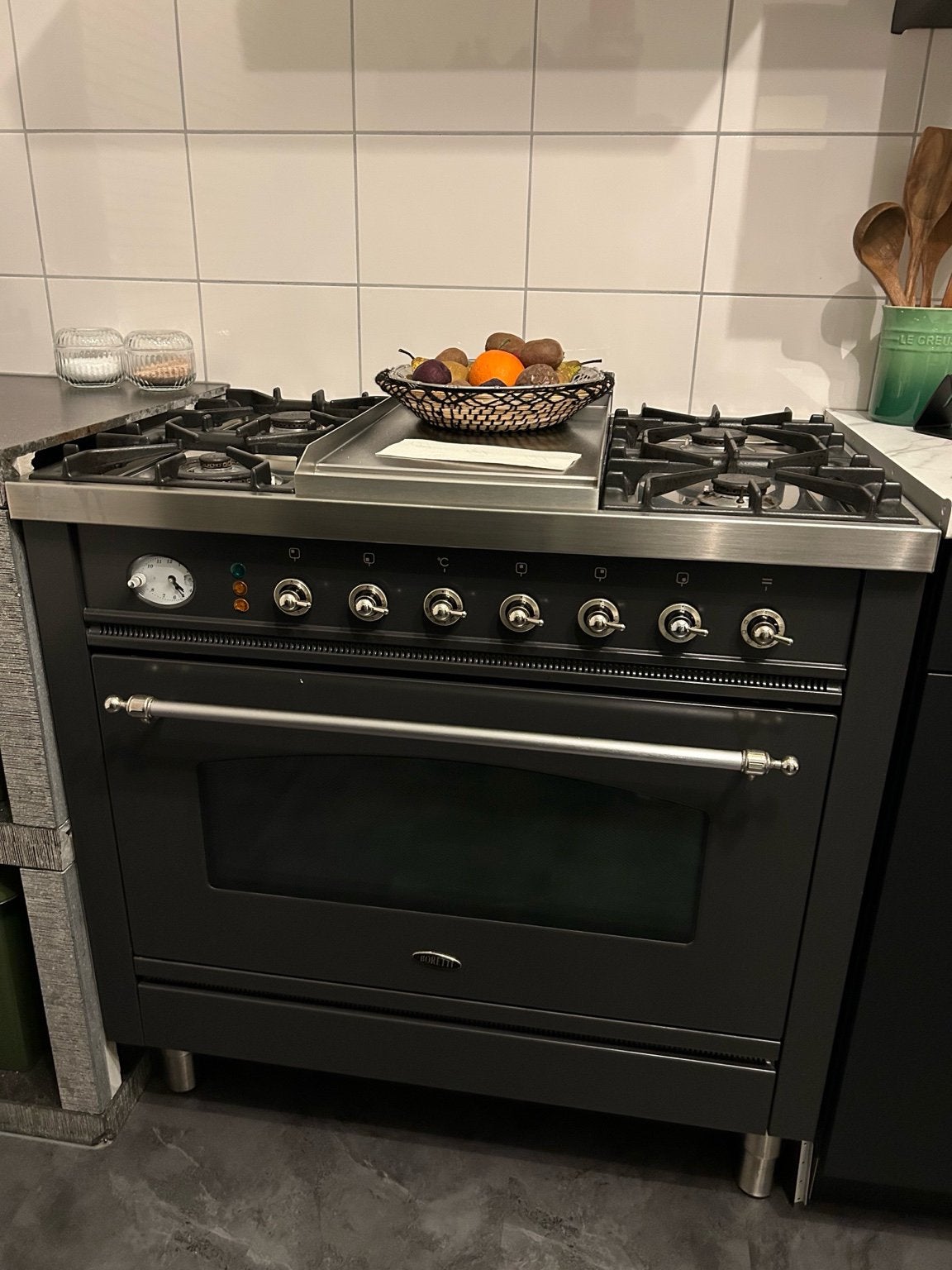 Boretti 90 cm gasfornuis met elektrische oven en frytop, Elektronische apparatuur, Fornuizen, Ophalen, Gebruikt, Gas, Vrijstaand