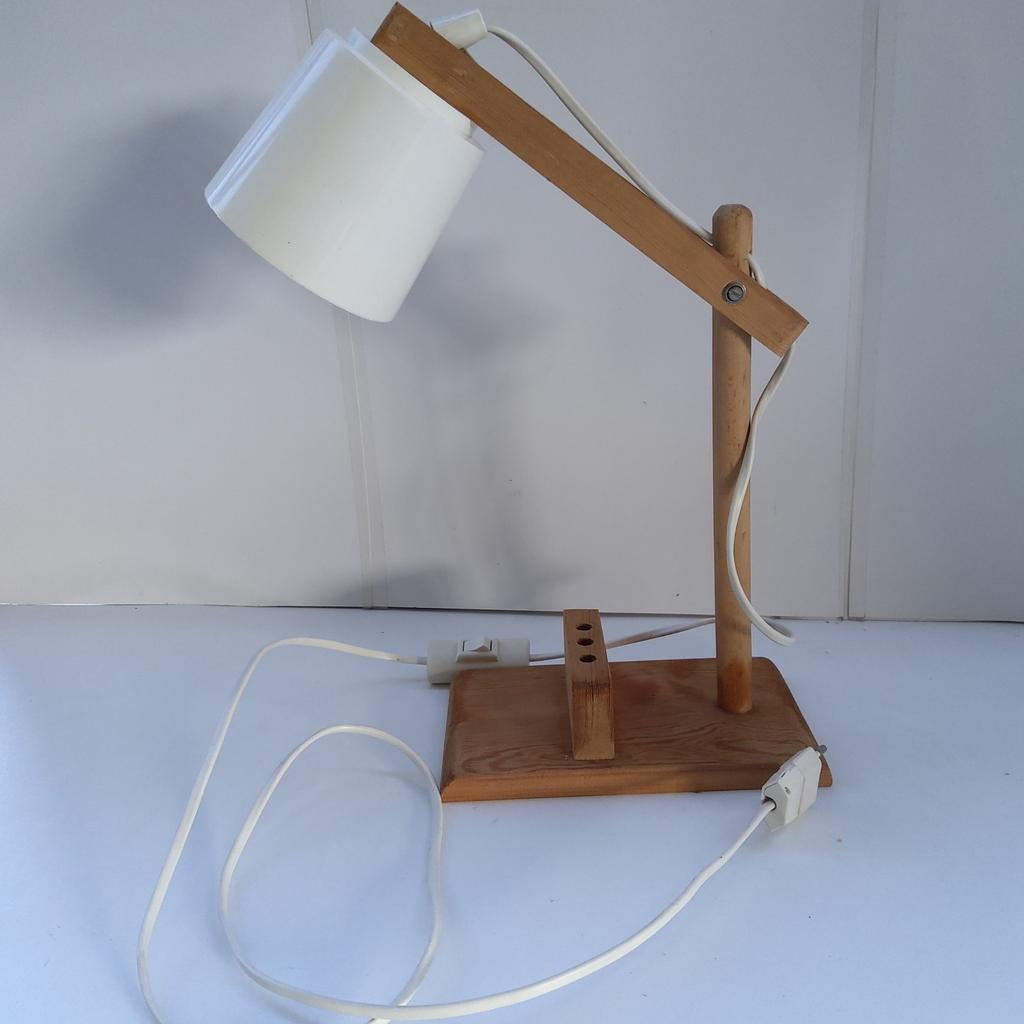 Houten bureaulamp met pennenhouder., Ophalen, Gebruikt, Hout