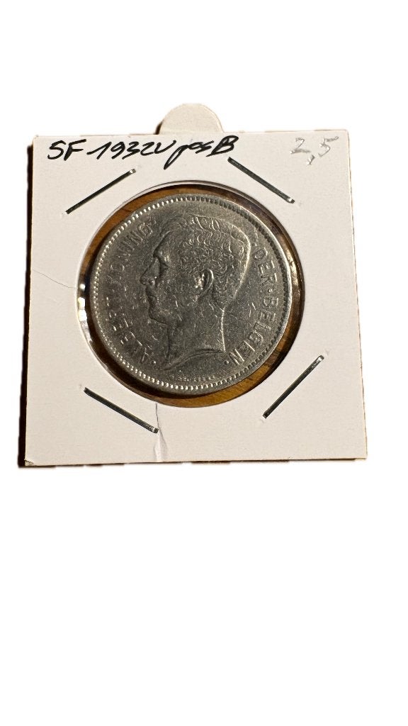 ALBERT I: 5 FRANC 1 BELGA 1932V Positie B, Postzegels en Munten, Ophalen of Verzenden