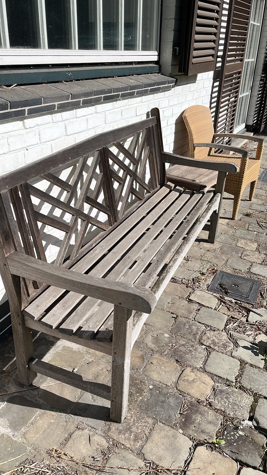 Tuinbank in teak 1.80m te koop, Ophalen, Zo goed als nieuw