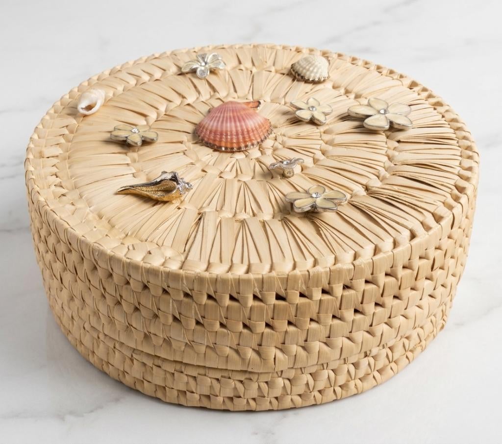 Juwelendoos riet met schelpen en bloemen, Enlèvement ou Envoi