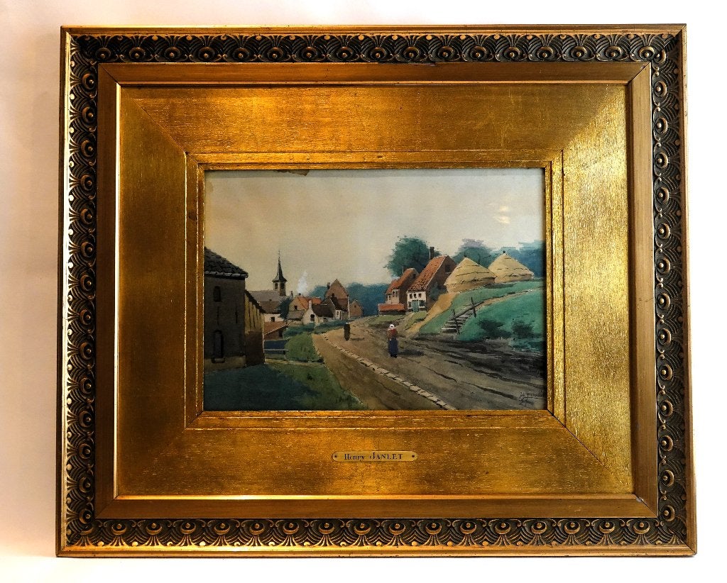 Henry Janlet - Ardennes flamandes 1900, Enlèvement ou Envoi, Aquarelle, Paysage, Signé