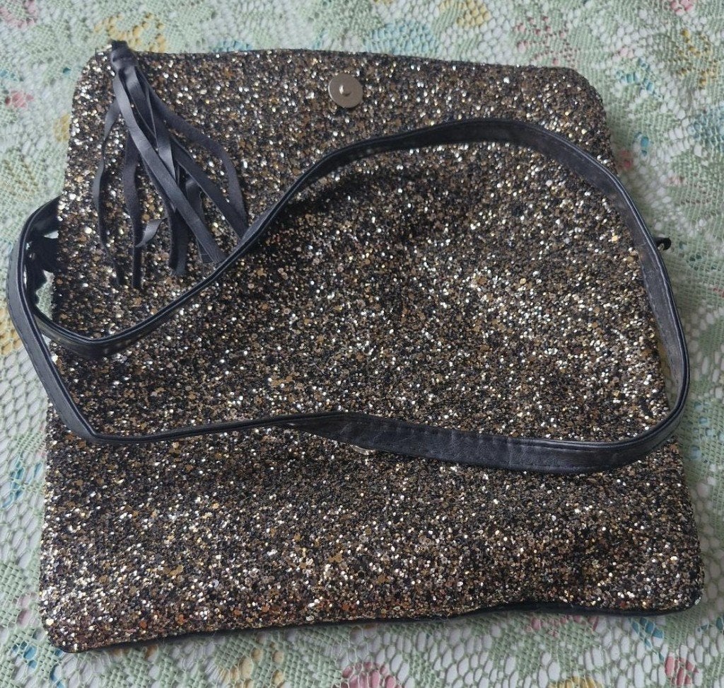 Dames handtas/schoudertas/crossbody - zwart - goud/glitter, Verzenden, Zo goed als nieuw, Zwart, Handtas