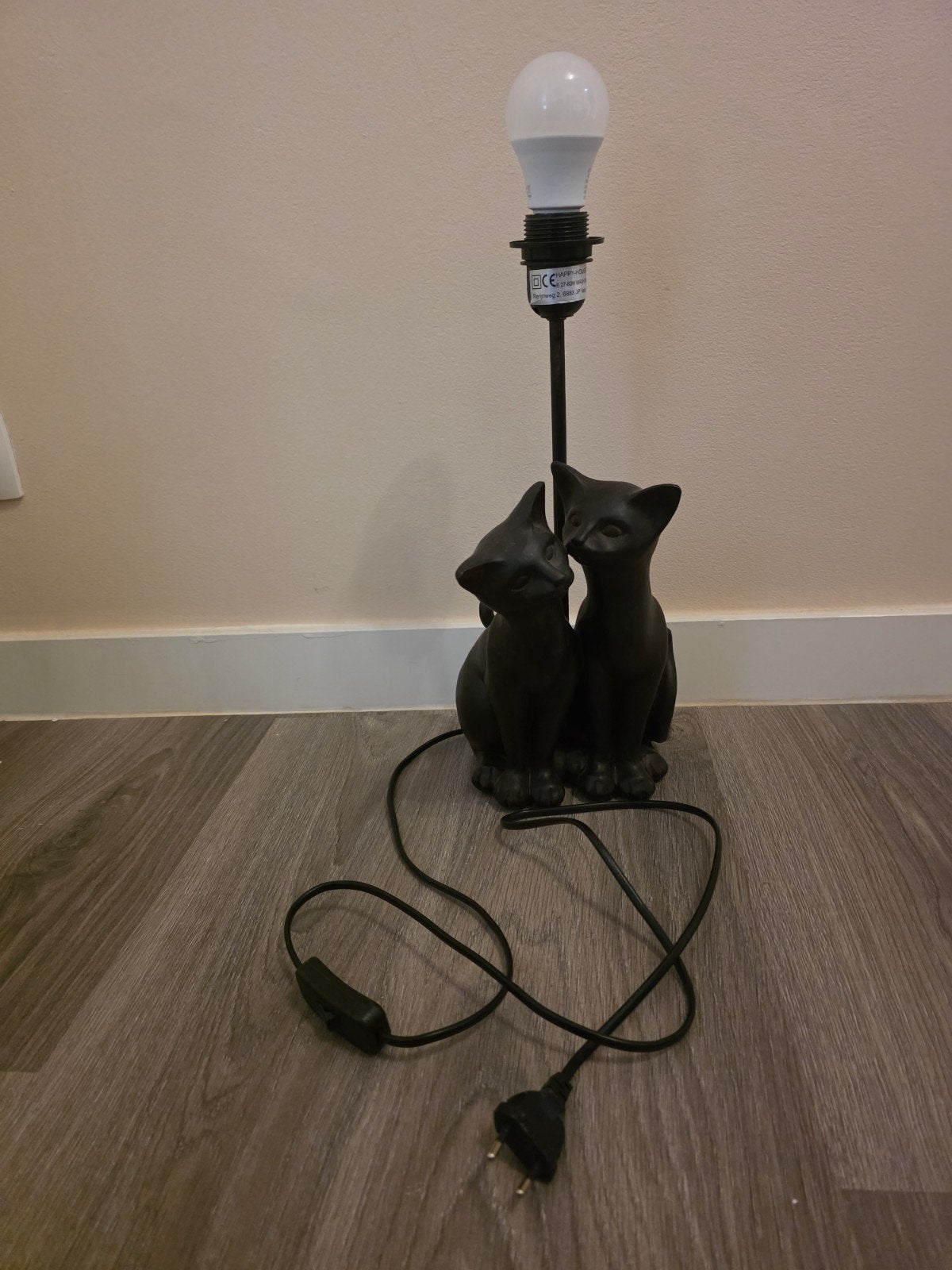 Tafellamp met kattenbeeldjes - Zwart, E27 fitting, Overige typen, Nieuw, Met schakelaar, E27 (groot)