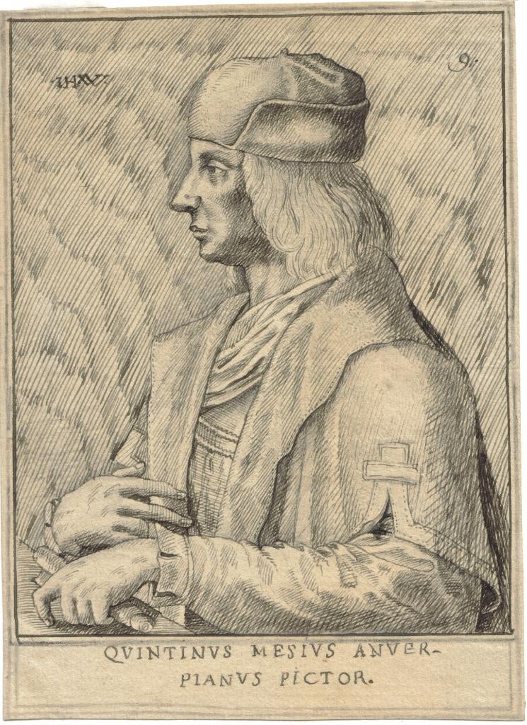 Onbek. naar Jan Wierix pentekening "Portret Quinten Matsijs", Antiquités & Art, Art | Dessins & Photographie, Enlèvement, Dessin