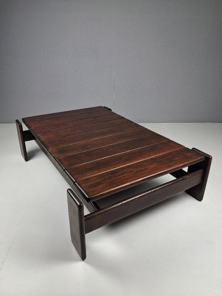 Vintage Brutalistische Salontafel in Massief Eiken, Jaren 70, 100 à 150 cm, Vintage, Enlèvement, Utilisé