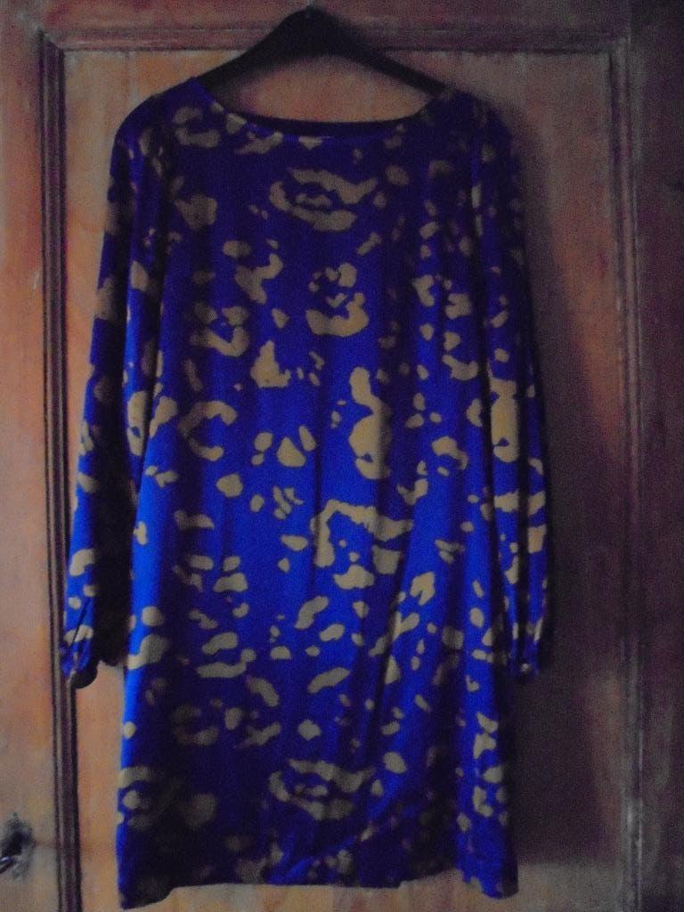Robe en soie bleue et ocre ESSENTIEL Antwerp taille S, Vêtements | Femmes, Robes, Comme neuf, Taille 36 (S), Bleu, Longueur genou