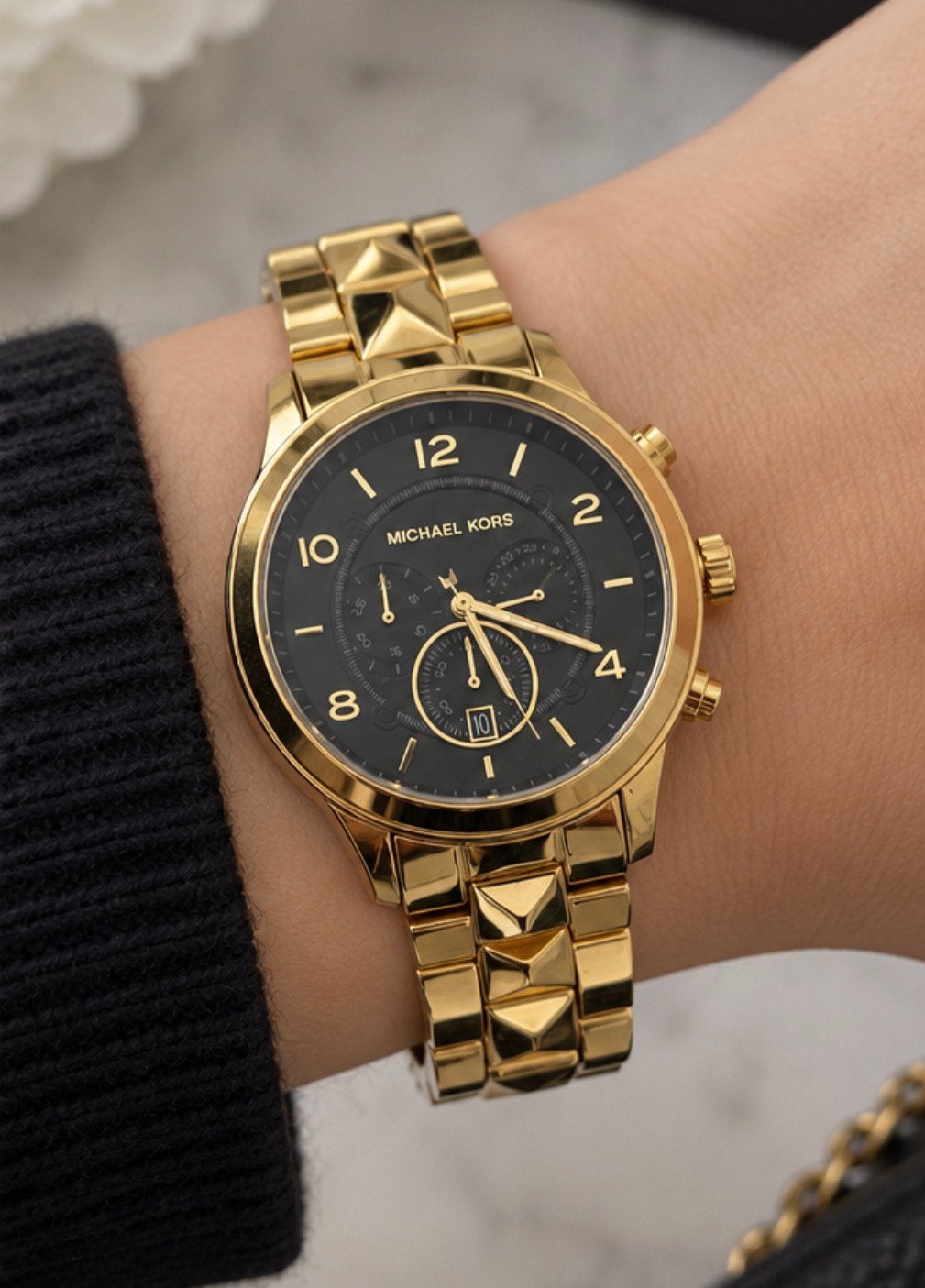 Michael Kors dameshorloge – Goudkleurig Chronograaf, Ophalen, Zo goed als nieuw, Goud