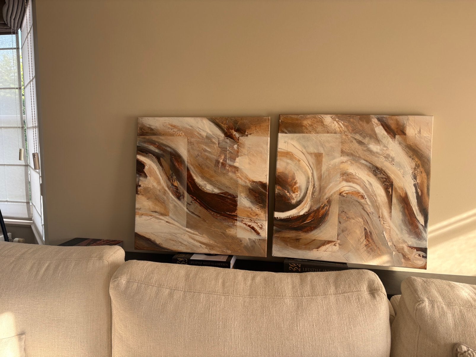Kunstwerk tweeluik 2 x 60 cm x 60 cm, Ophalen, Abstract
