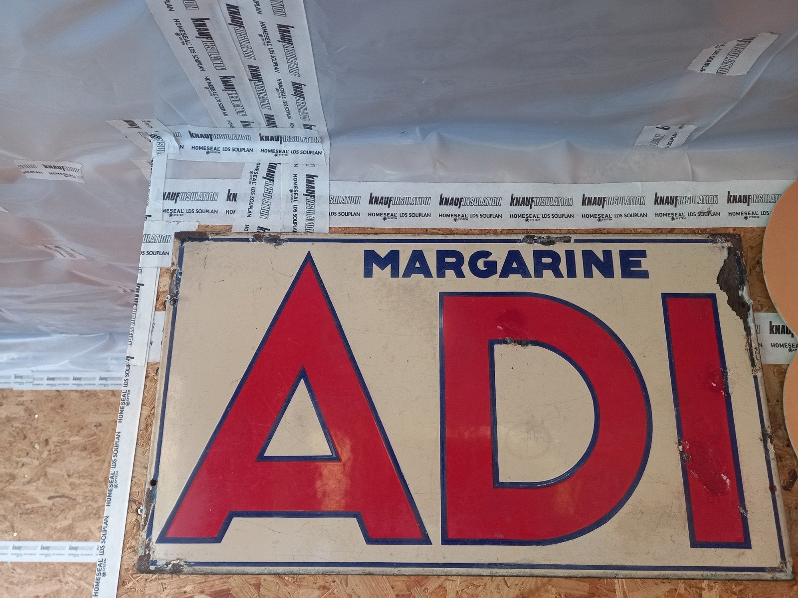Origineel Belgisch emaillebord ADI Margarine – ca. 1935, Ophalen, Gebruikt, Reclamebord