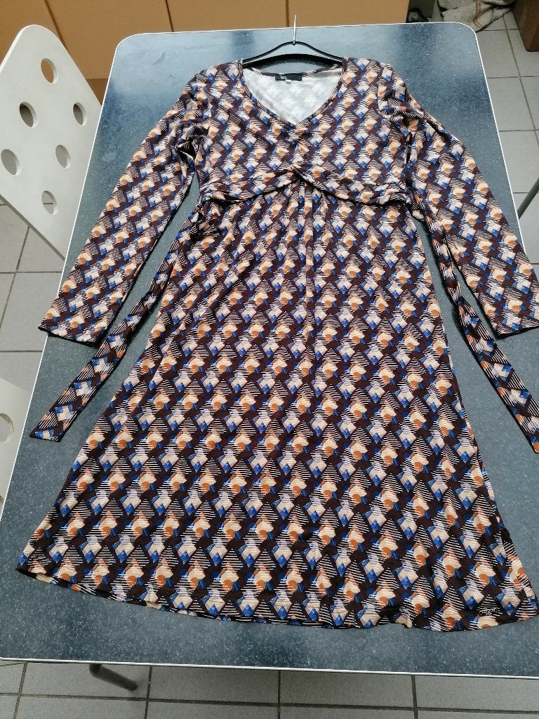 jurk Signe Nature nieuw 38 print bruin + blauw, beige, ..., Kleding | Dames, Maat 38/40 (M), Signe Nature, Meerkleurig, Nieuw