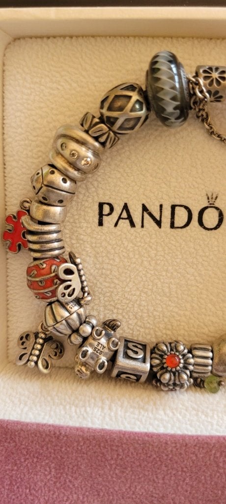 Pandora armband, Ophalen, Gebruikt, Grijs, Met bedels of kralen