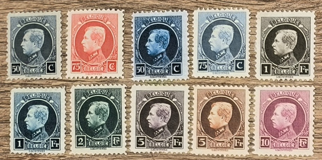 Roi Albert 1 nos 211-219 *, Timbres & Monnaies, Trace d'autocollant, Enlèvement ou Envoi, Non oblitéré, Gomme originale