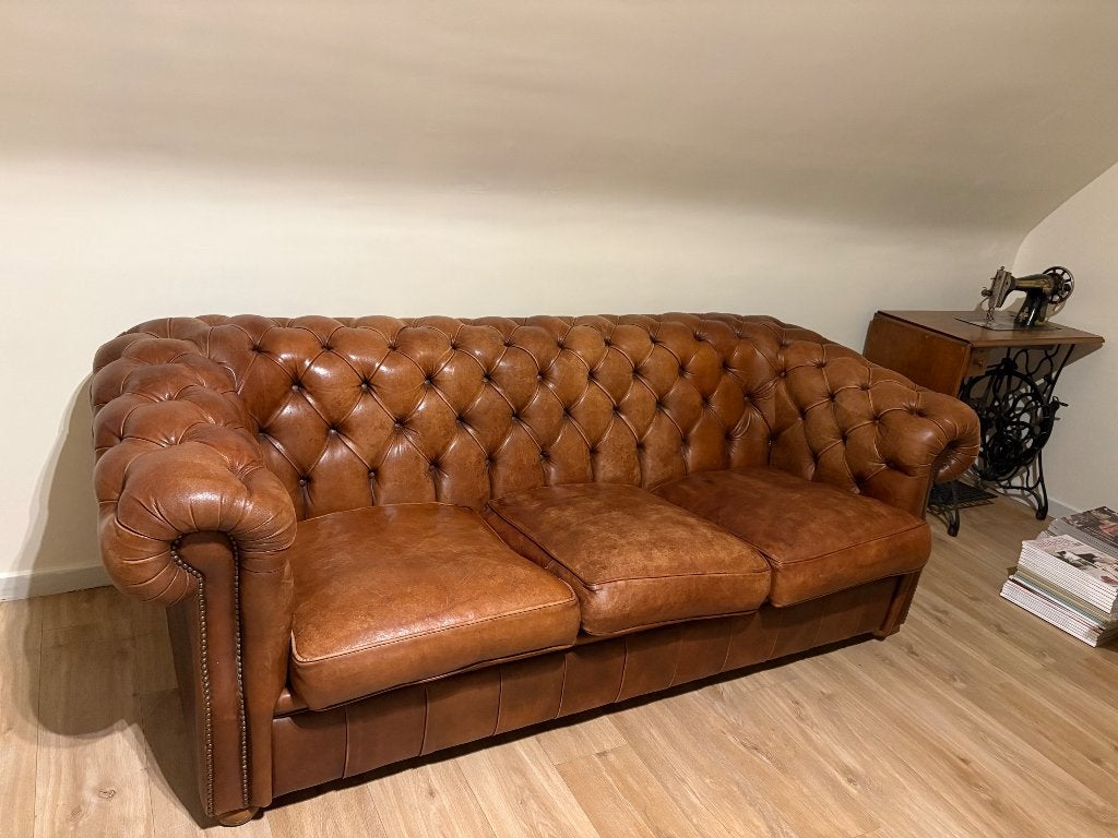Chesterfield GEEN NAMAAK 3-zit, Huis en Inrichting, Ophalen, Gebruikt, Leer