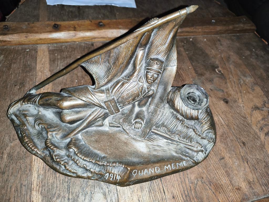 Encrier en bronze scène militaire, Antiquités & Art, Enlèvement ou Envoi, Bronze