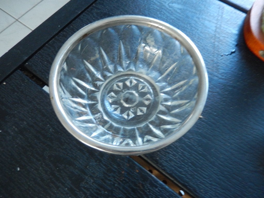 Glazen bakje met zilverkleurige ring (zgan), Ophalen of Verzenden, Zo goed als nieuw, Kan