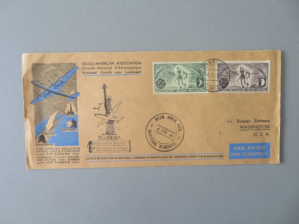 SABENA speciale vlucht 1946 Belgische ambassade USA Bastogne, Collections, Souvenirs Sabena, Envoi, Comme neuf
