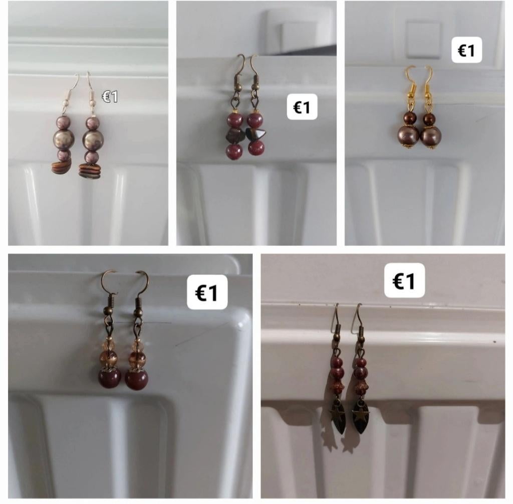 Partijtje oorbellen, Handtassen en Accessoires, Oorbellen, Overige materialen, Hangers, Bruin, Nieuw