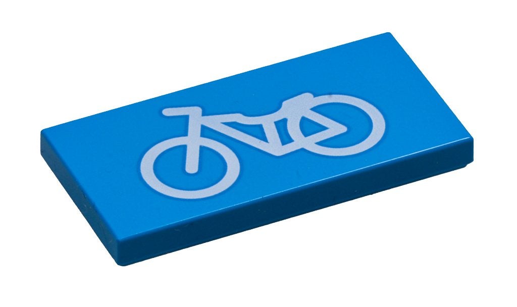 60 platte Legoblokjes afm.4x2x1 blauw met witte opdruk fiets, Ophalen, Nieuw, Lego