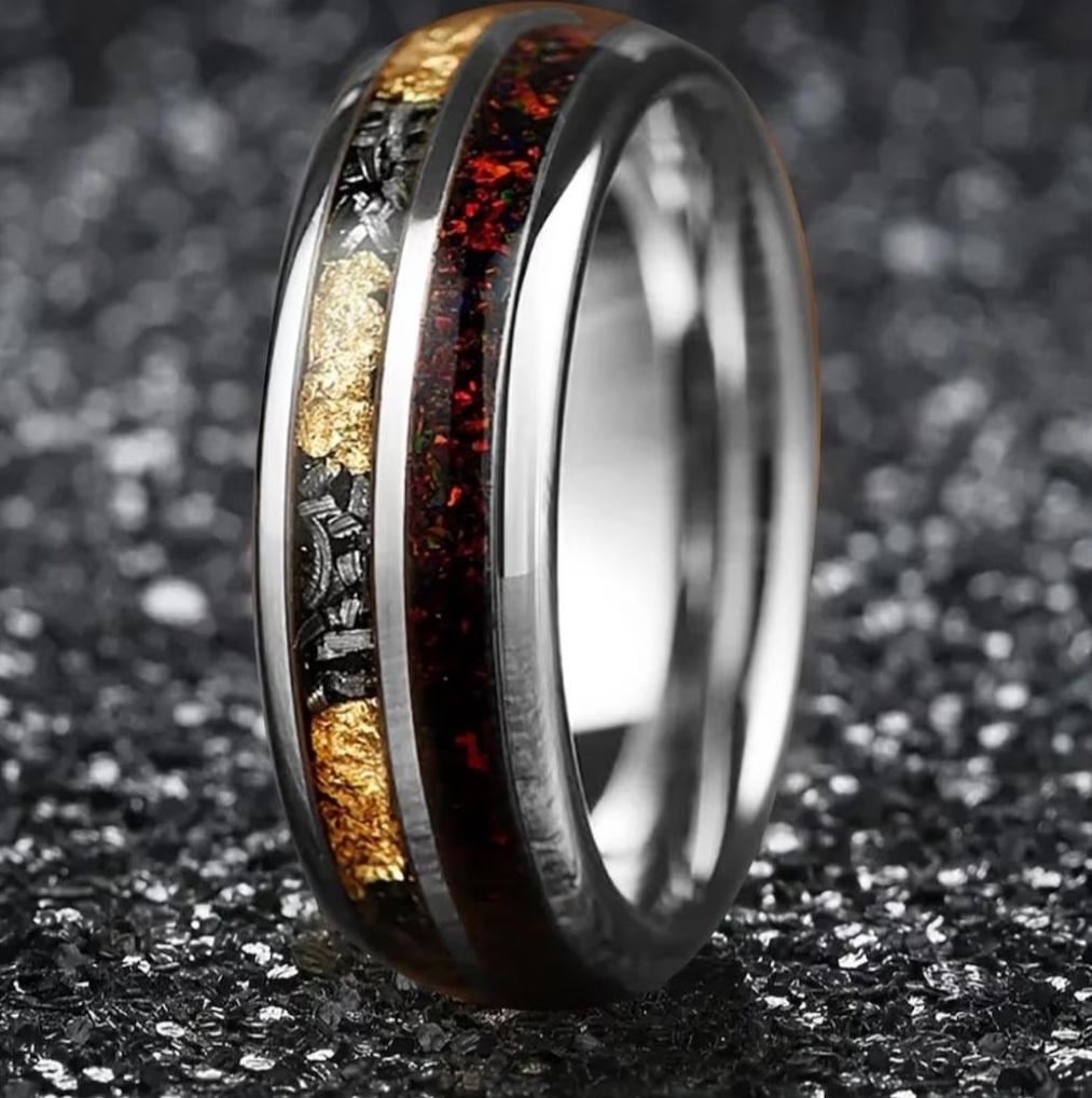 Trouwringen wolfraam met rood Opaal en zilver kleur - Vince, Overige materialen, Overige kleuren, Verzenden, Nieuw