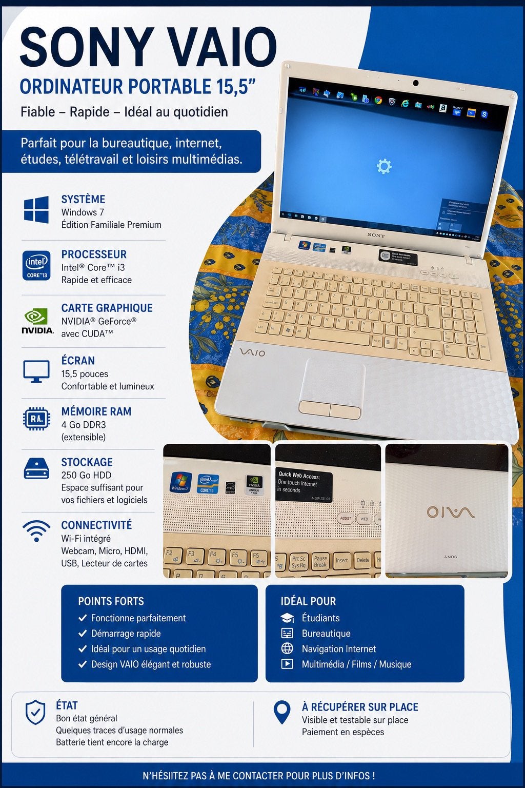 Ancien PC portable SONY VAIO 15,5 voir photos et description, Informatique & Logiciels, Enlèvement ou Envoi, Comme neuf