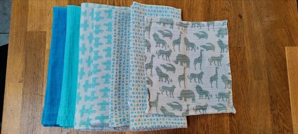 Tetra doeken: pakket van 6 (wit-turquoise-blauw-oranje), Kinderen en Baby's, Badjes en Verzorging, Ophalen, Gebruikt, Overige typen