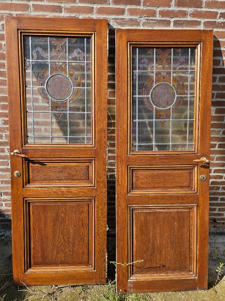Eiken deuren glas-in-lood, Porte intérieure, Verre, Enlèvement, Utilisé