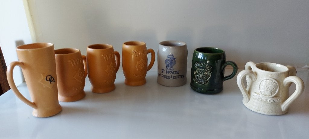 7 keramieken bierpotten , samen in één lot, Verzamelen, Ophalen of Verzenden, Zo goed als nieuw, Overige typen, Overige merken