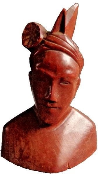 Balinese houten buste man borstbeeld jaren 40 vintage, Minder dan 20 cm, Verzenden, Buste, Hout