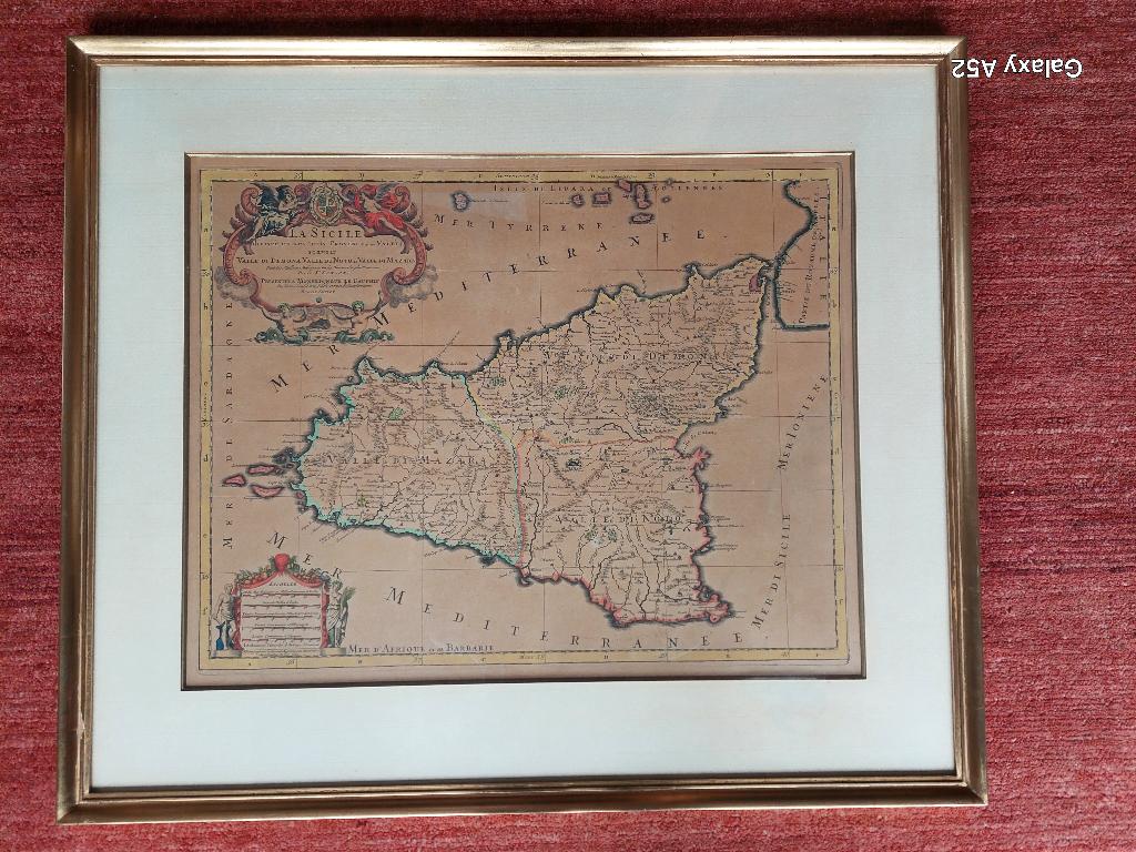 reproductie van oude kaart Sicilië - 1692 (75 x 64 cm), Antiek en Kunst, Curiosa en Brocante, Ophalen