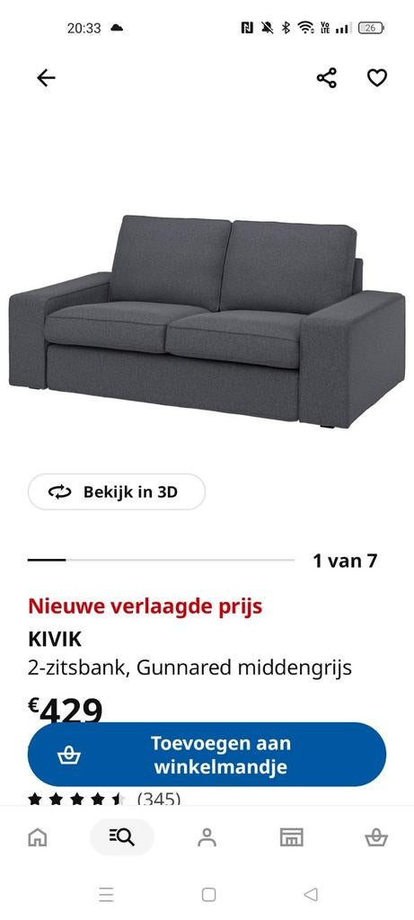 Kivik zetel Ikea donkergrijs., Huis en Inrichting, Slaapkamer | Slaapbanken, Ophalen