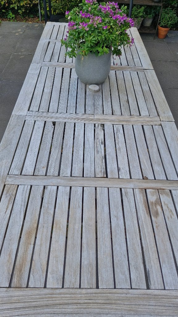 Table de jardin en teck 6-8 personnes, Maison & Meubles, Tables | Tables à manger, Utilisé, 50 à 100 cm, 200 cm ou plus, Cinq personnes ou plus