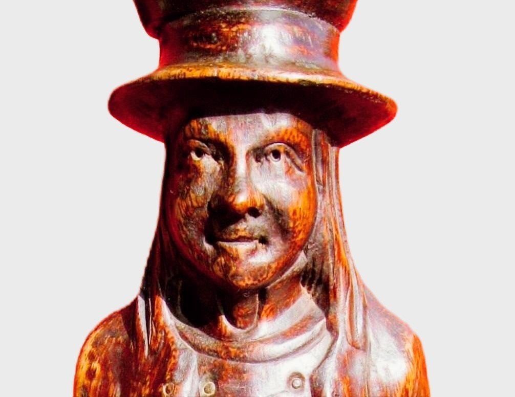 Eshouten bijzettafel Engelse pied de stal, man als voetstuk., Antiek en Kunst, Ophalen, Hout, Beeld, Man