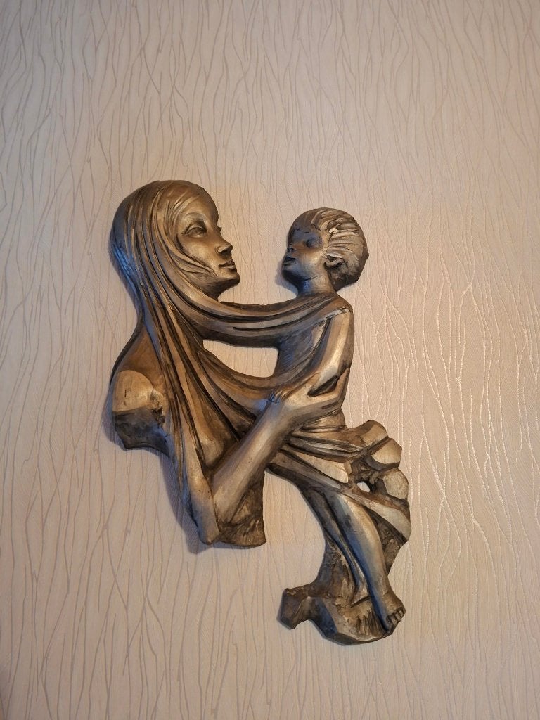Reliëfsculptuur moeder met kind, Antiek en Kunst, Ophalen