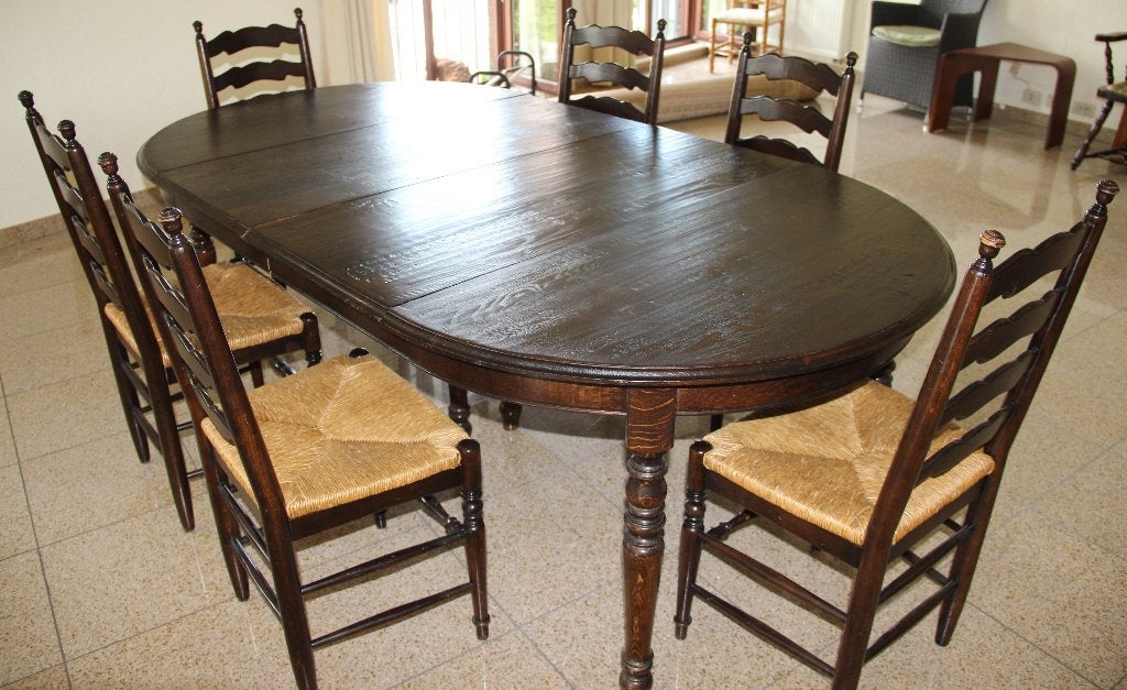 Eettafel met 6 stoelen, Ophalen, 100 tot 150 cm, Rustiek, Eikenhout