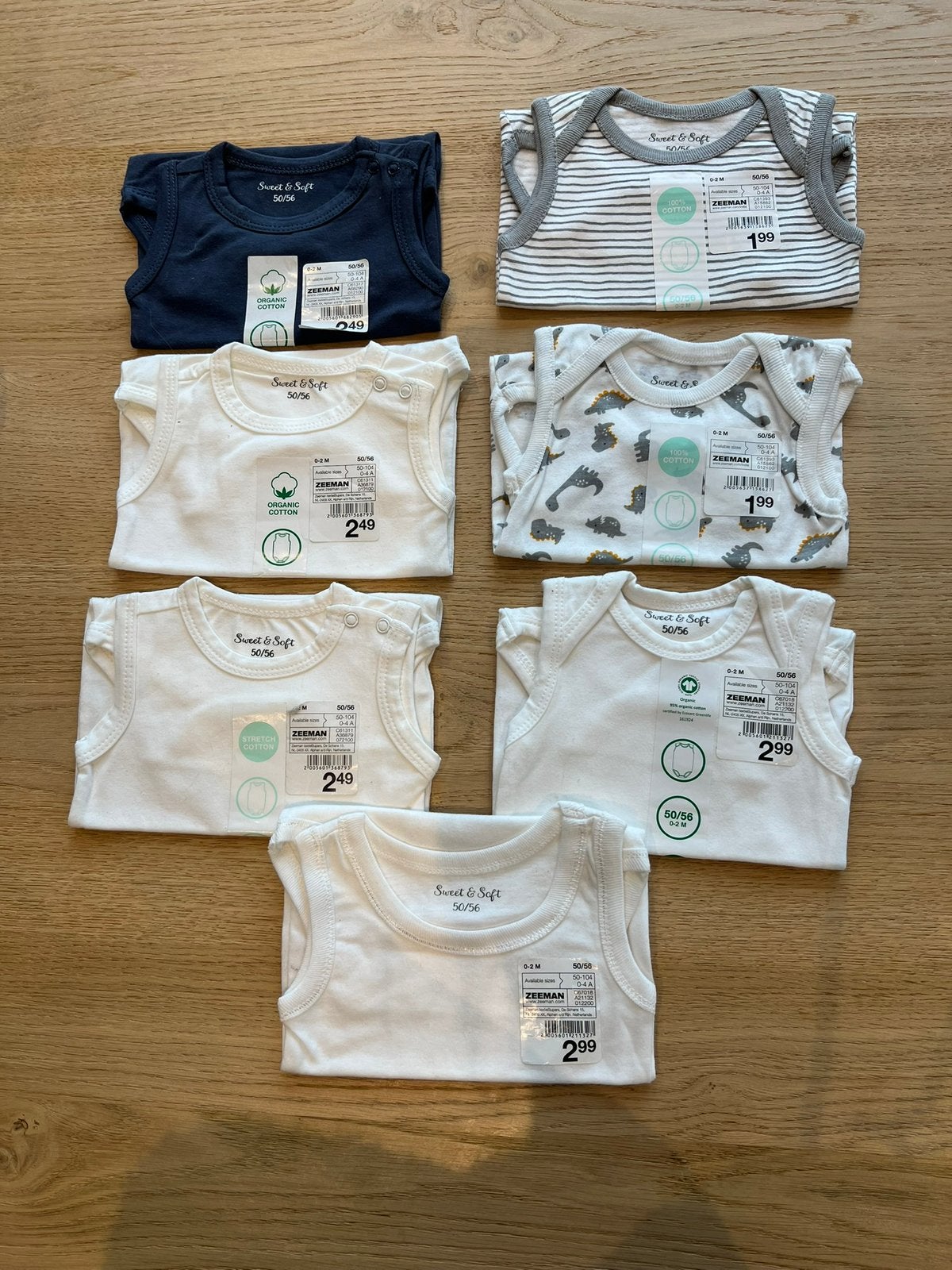Set van 7 nieuwe rompers, Kinderen en Baby's, Babykleding | Maat 56, Ophalen, Nieuw, Jongetje, Nacht- of Onderkleding