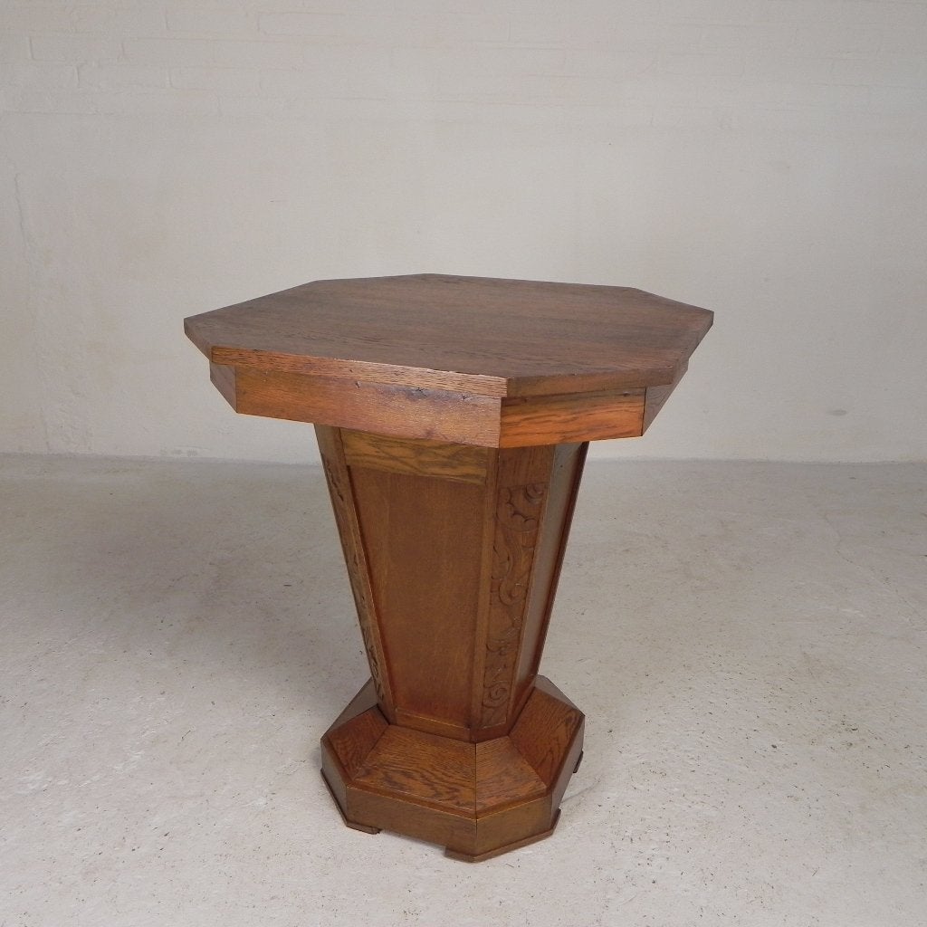 Achthoekige Art Deco sidetable, eiken, jaren 30, Antiek en Kunst, Ophalen of Verzenden